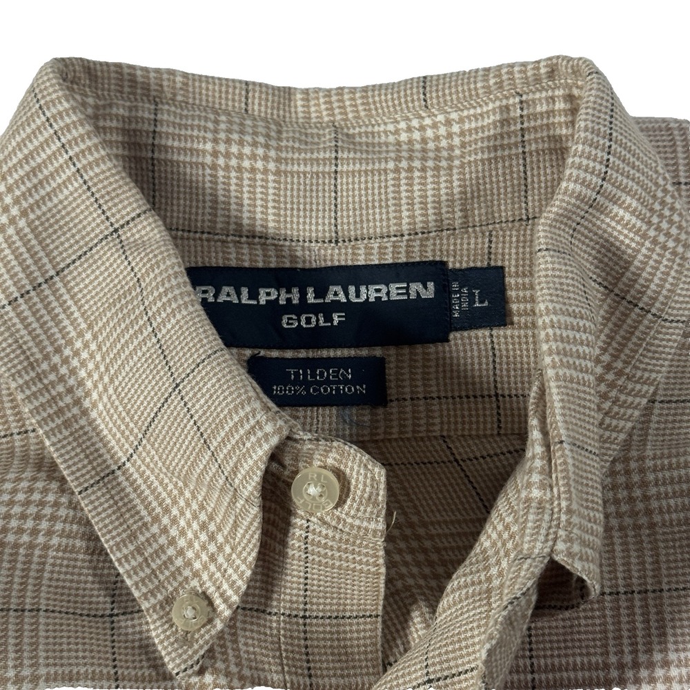 Ralph Lauren Golf Tan Plaid Windowpane Men's Large Long‎ Sleeve Classic Faded